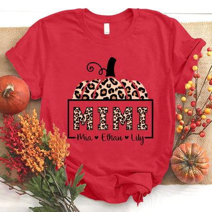 Mimi And Grandkids Pumpkin Leopard T-Shirt