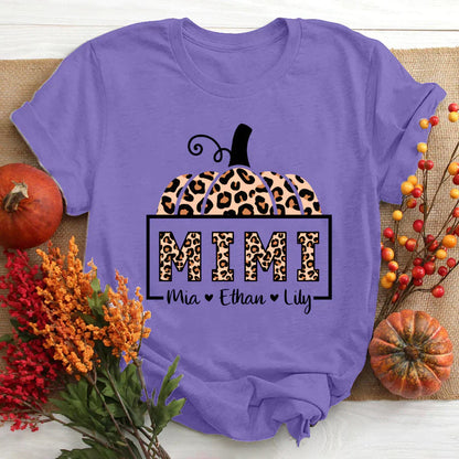 Mimi And Grandkids Pumpkin Leopard T-Shirt
