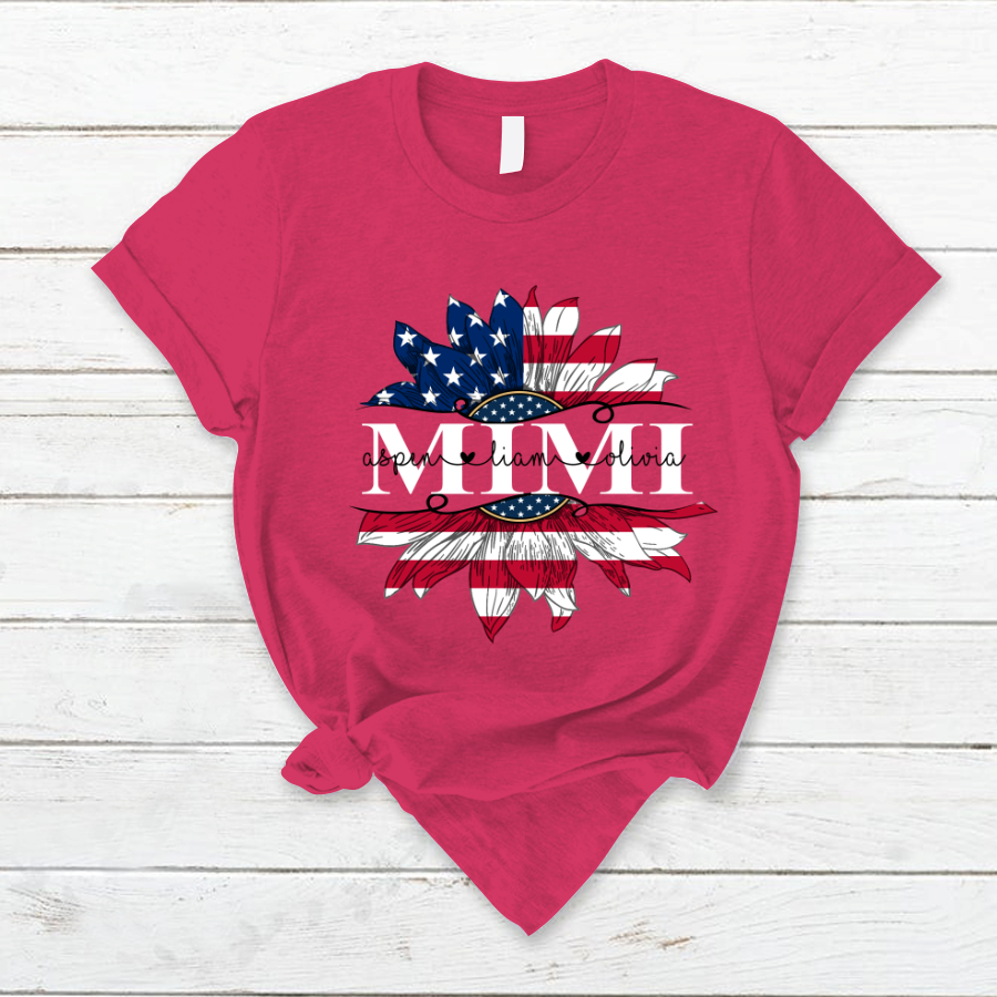 Mimi And Grandkids Sunflower Flag American T-Shirt