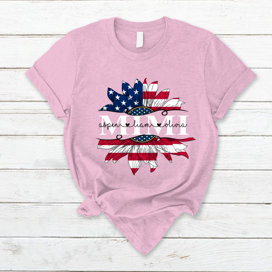 Mimi And Grandkids Sunflower Flag American T-Shirt