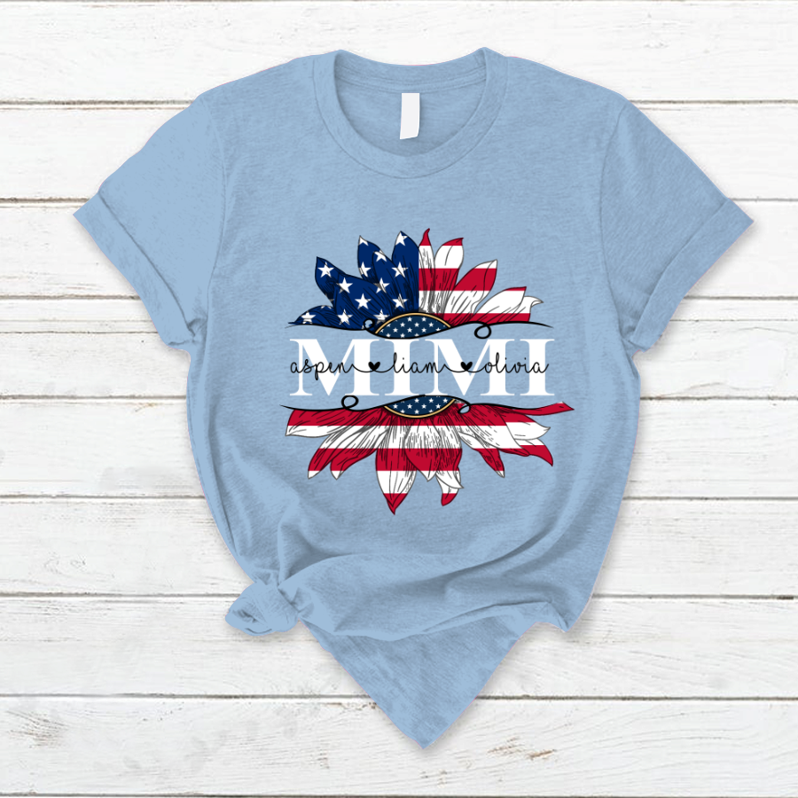 Mimi And Grandkids Sunflower Flag American T-Shirt