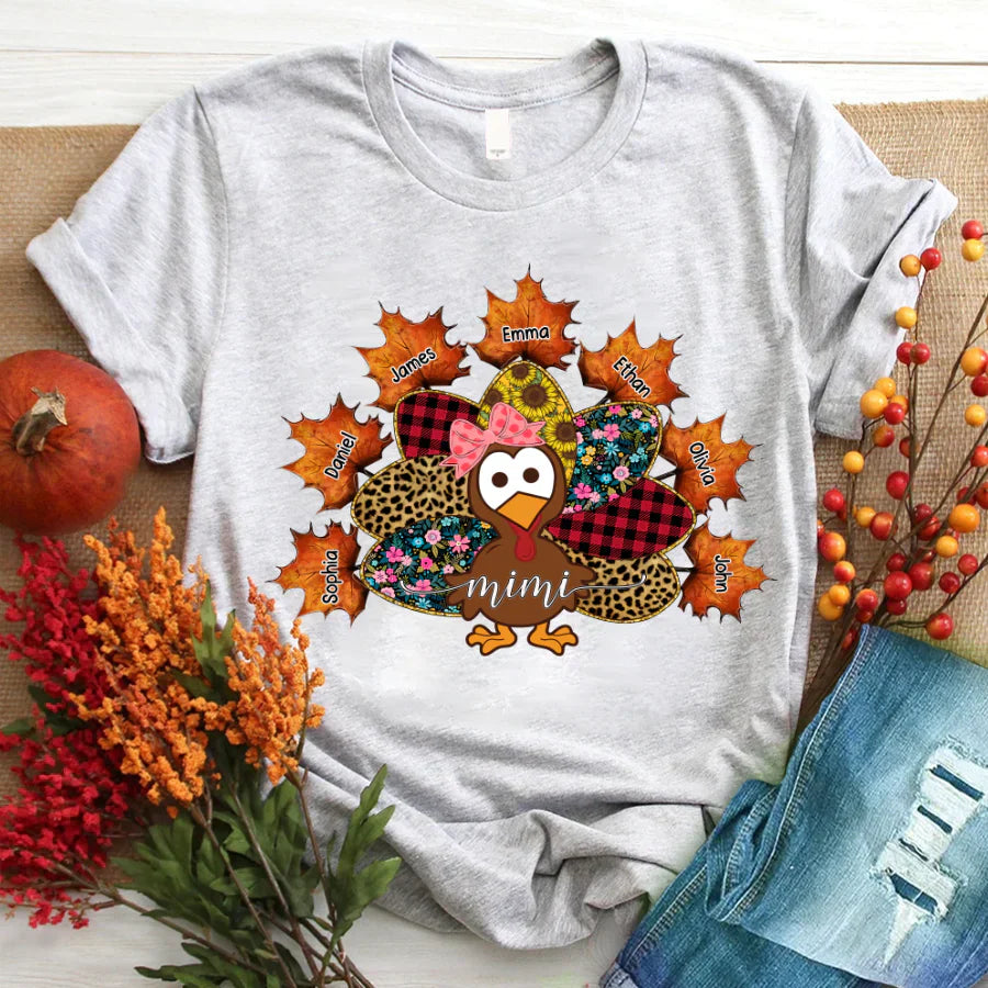 Mimi And Grandkids Thanksgiving Turkey T-Shirt
