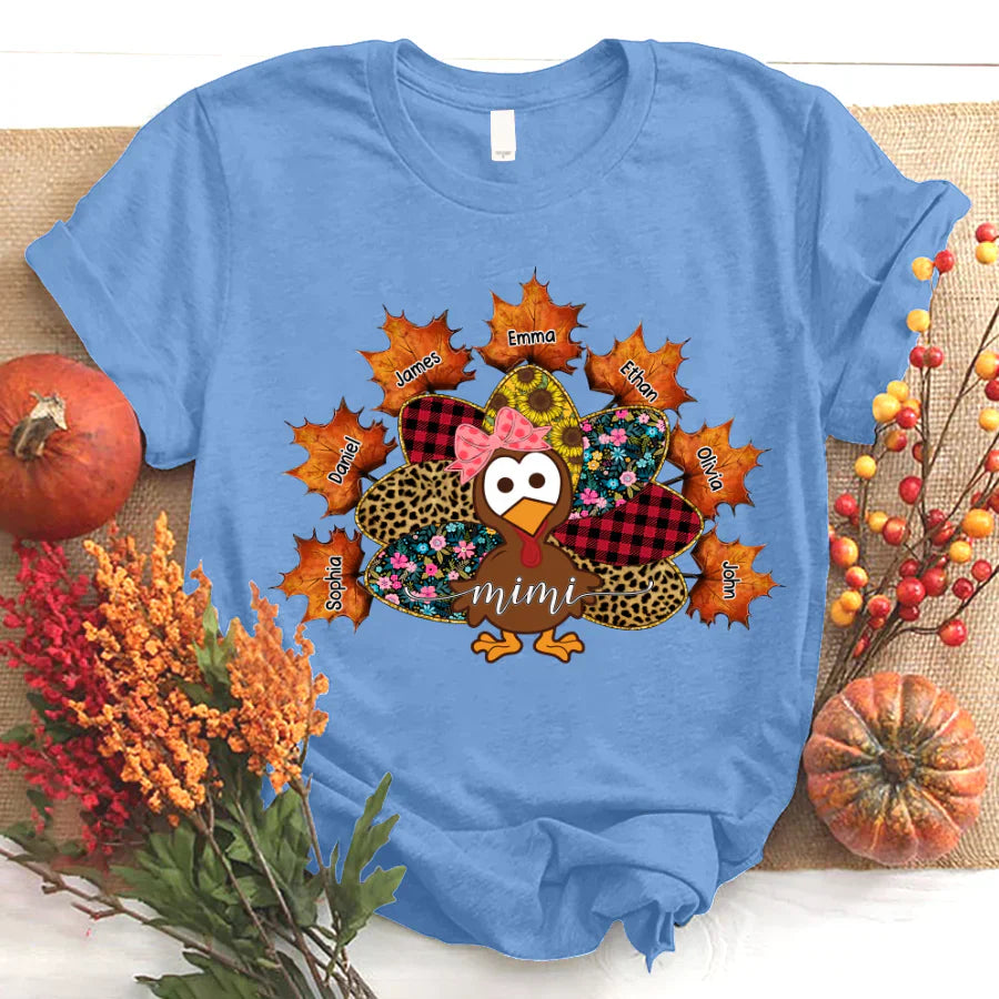 Mimi And Grandkids Thanksgiving Turkey T-Shirt