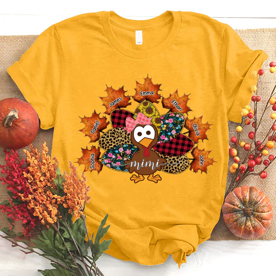 Mimi And Grandkids Thanksgiving Turkey T-Shirt