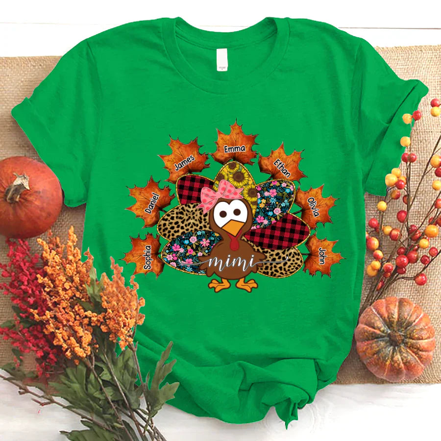 Mimi And Grandkids Thanksgiving Turkey T-Shirt