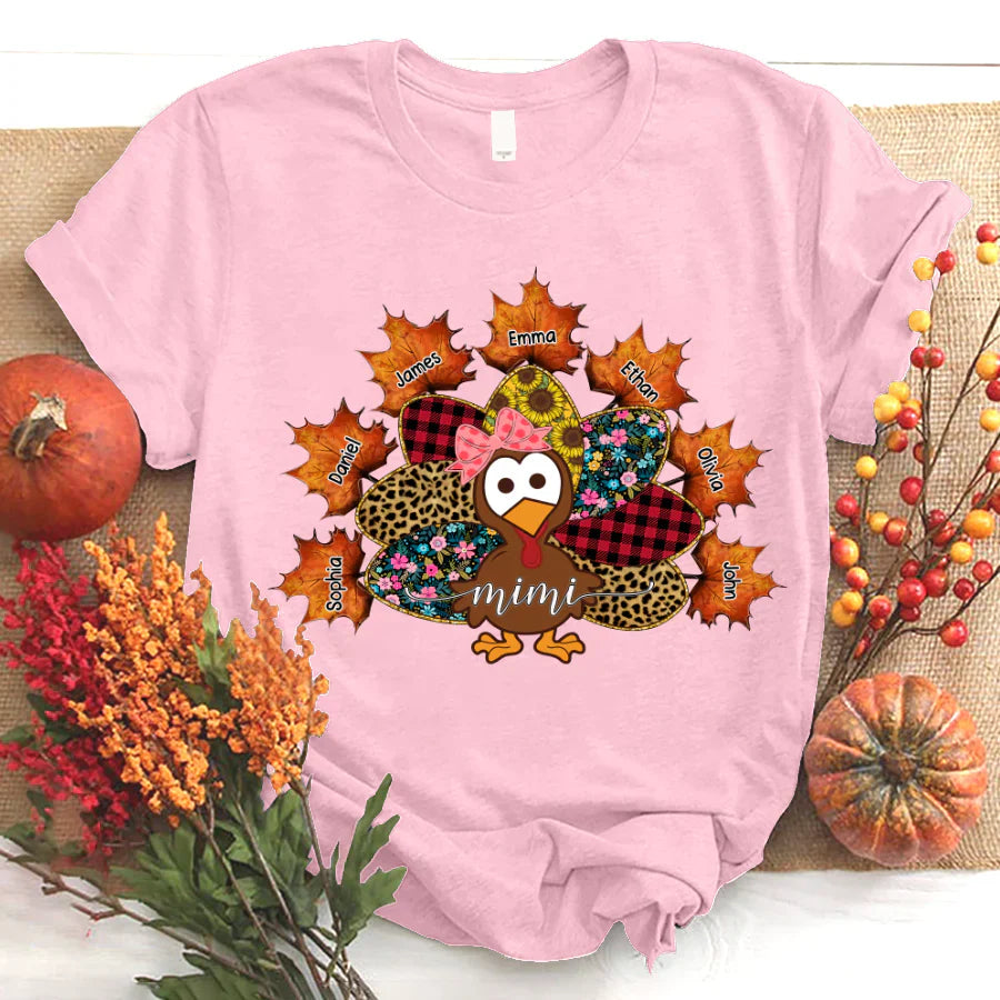 Mimi And Grandkids Thanksgiving Turkey T-Shirt