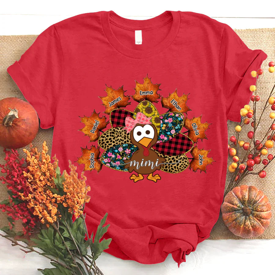 Mimi And Grandkids Thanksgiving Turkey T-Shirt