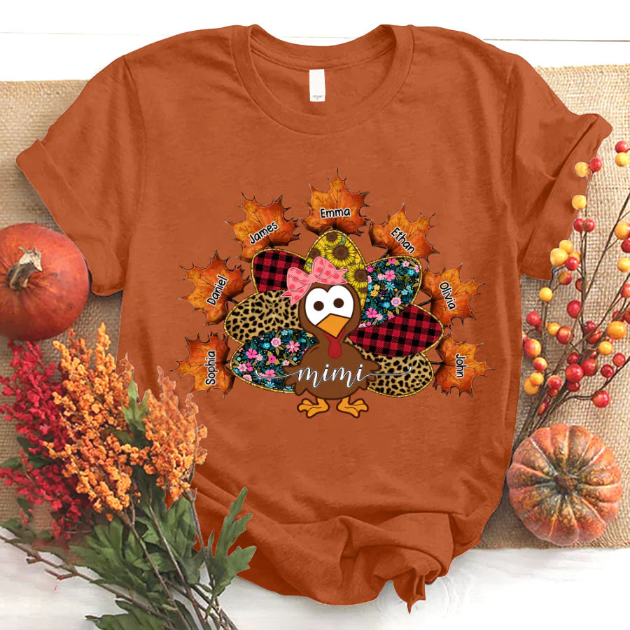 Mimi And Grandkids Thanksgiving Turkey T-Shirt