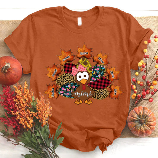 Mimi And Grandkids Thanksgiving Turkey T-Shirt
