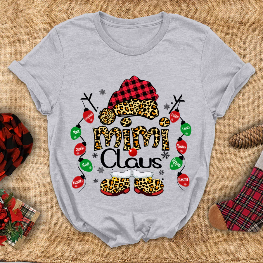 Mimi Claus Leopard Christmas, Lights Shirt