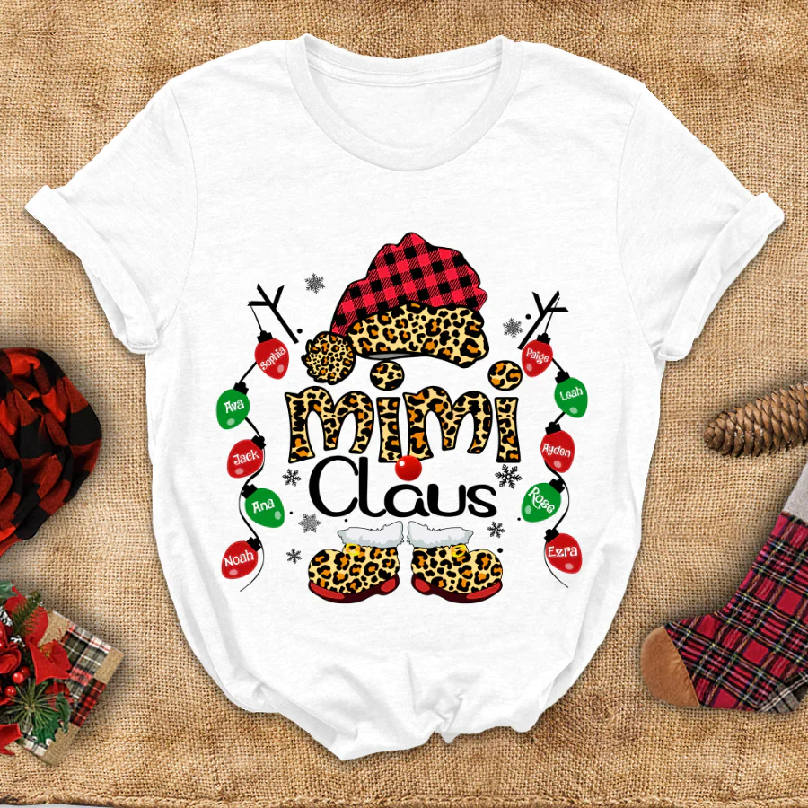 Mimi Claus Leopard Christmas, Lights Shirt