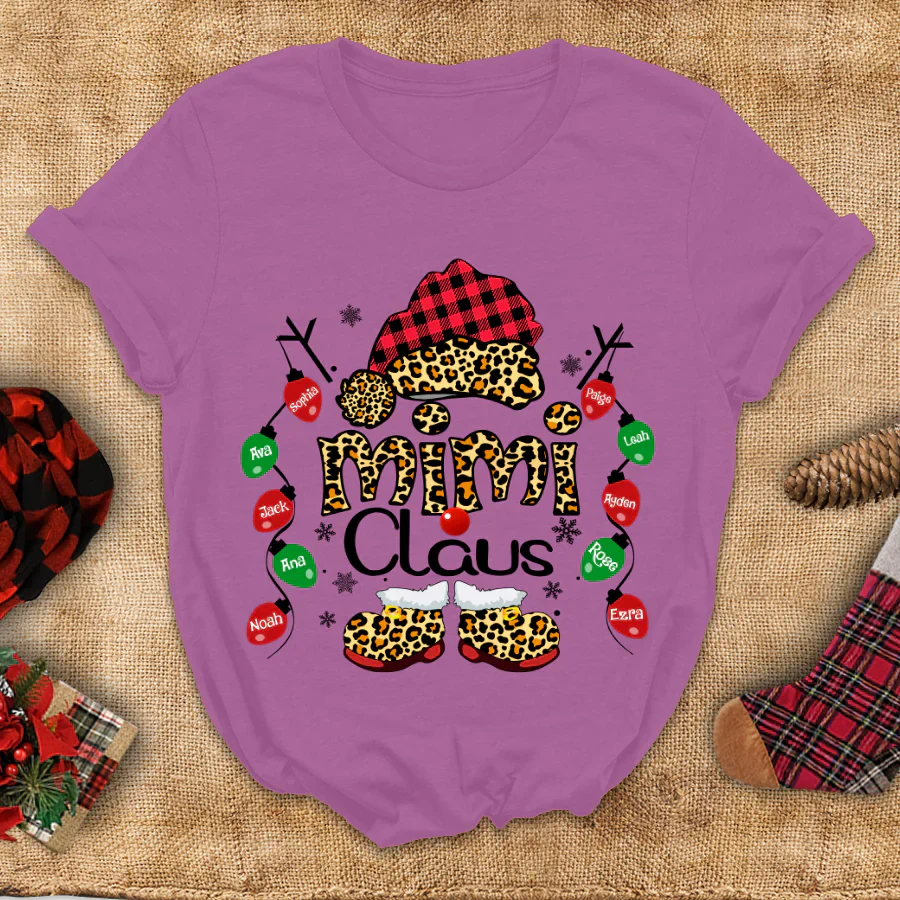 Mimi Claus Leopard Christmas, Lights Shirt