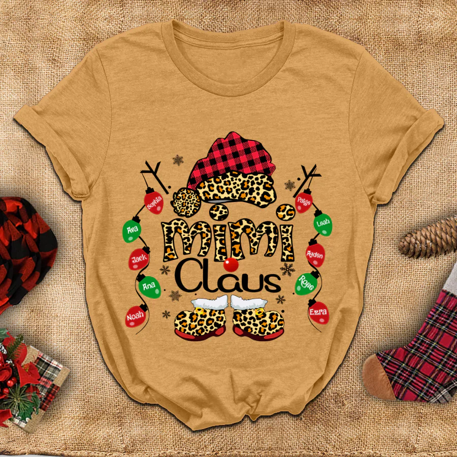 Mimi Claus Leopard Christmas, Lights Shirt