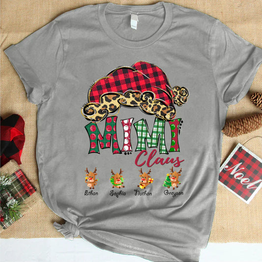 Mimi Claus With Grandkids Names Christmas Reindeer T-Shirt
