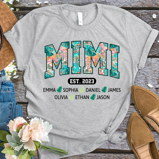Mimi Est Floral Summer With Grandkids, Gift For Grandma T-Shirt