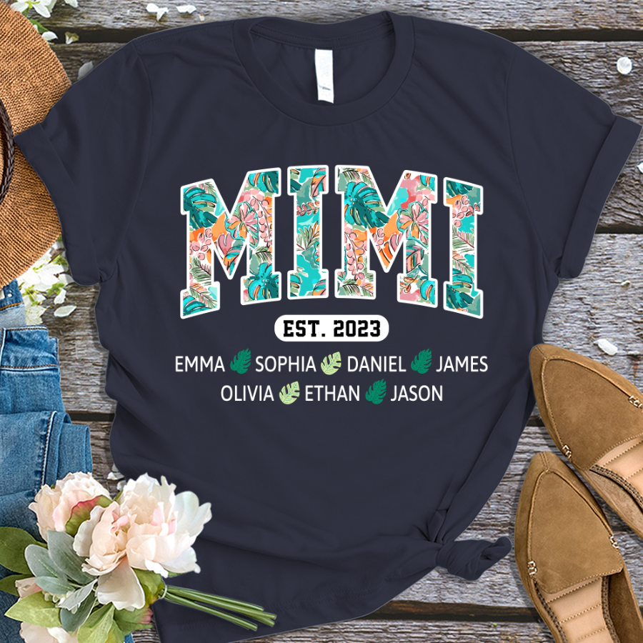 Mimi Est Floral Summer With Grandkids, Gift For Grandma T-Shirt