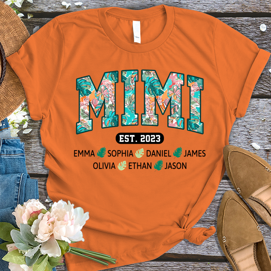 Mimi Est Floral Summer With Grandkids, Gift For Grandma T-Shirt
