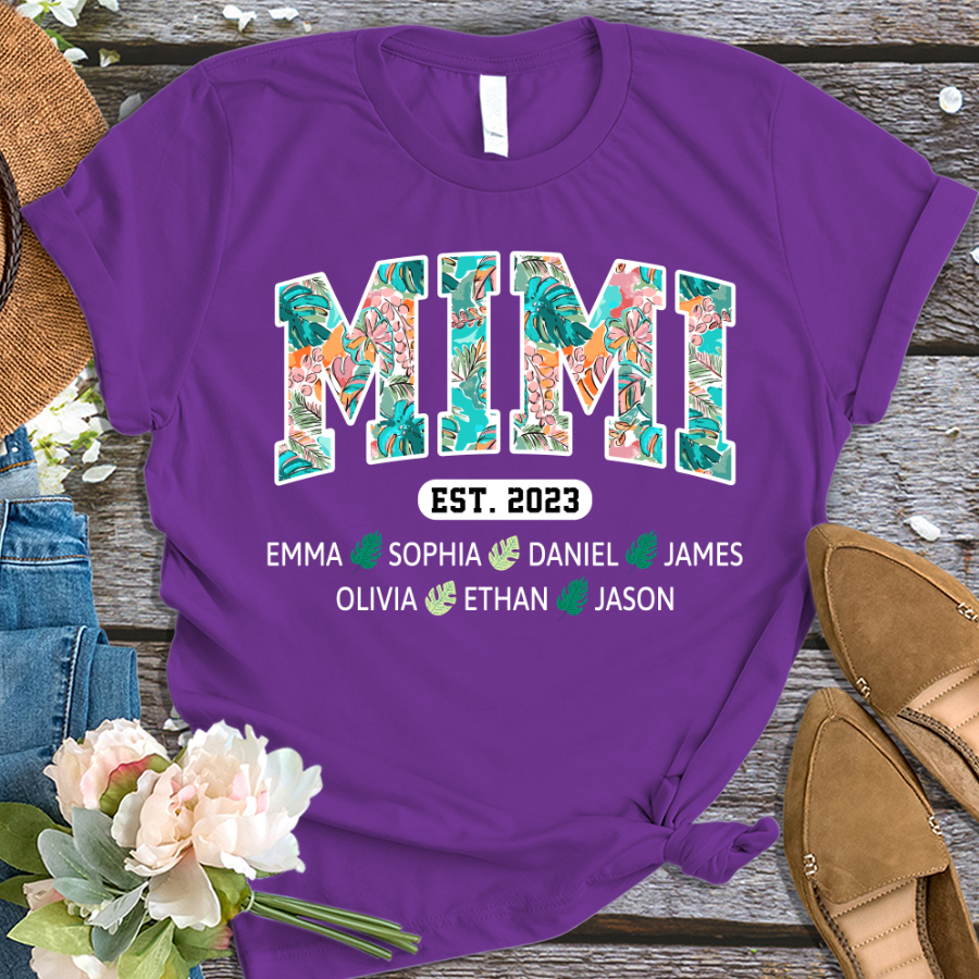 Mimi Est Floral Summer With Grandkids, Gift For Grandma T-Shirt