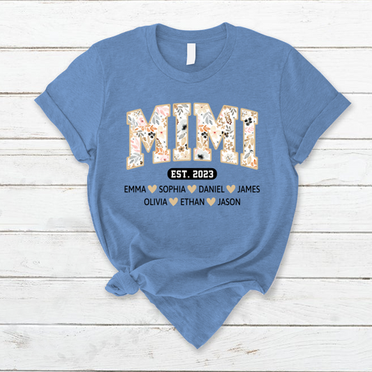 Mimi Est Floral With Grandkids Mother's Day TH T-Shirt