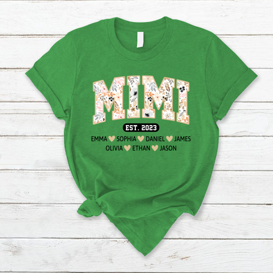 Mimi Est Floral With Grandkids Mother's Day TH T-Shirt