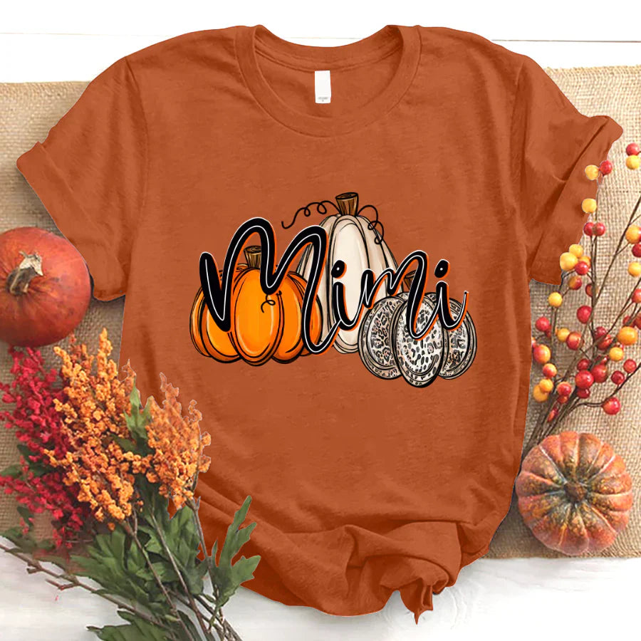 Mimi Pumpkin Leopard Autumn T-Shirt