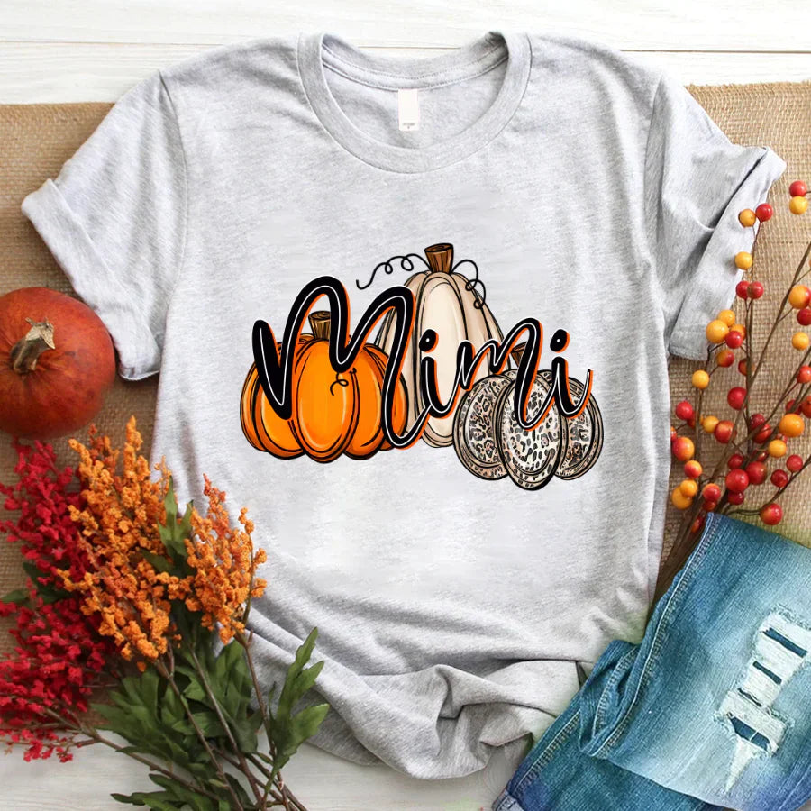 Mimi Pumpkins Leopard Autumn T-Shirt