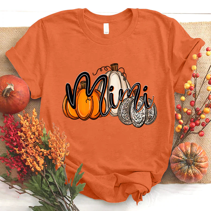 Mimi Pumpkins Leopard Autumn T-Shirt