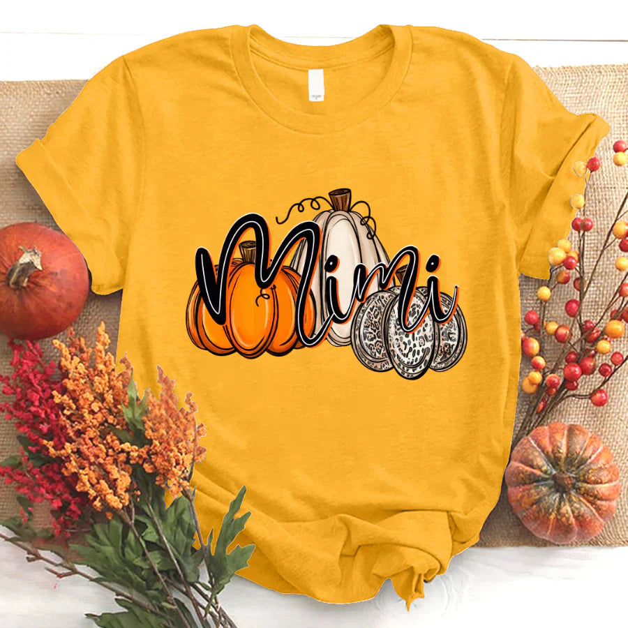 Mimi Pumpkins Leopard Autumn T-Shirt