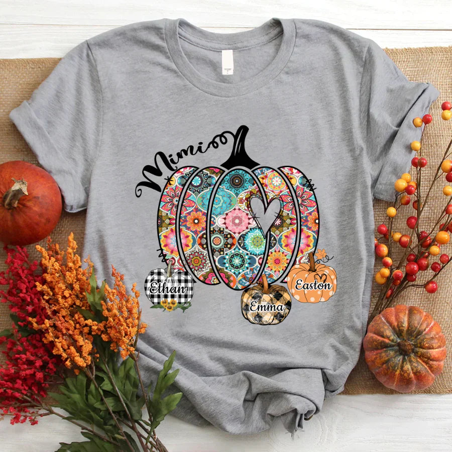 Mimi Pumpkins With Grandkids Flower T-Shirt