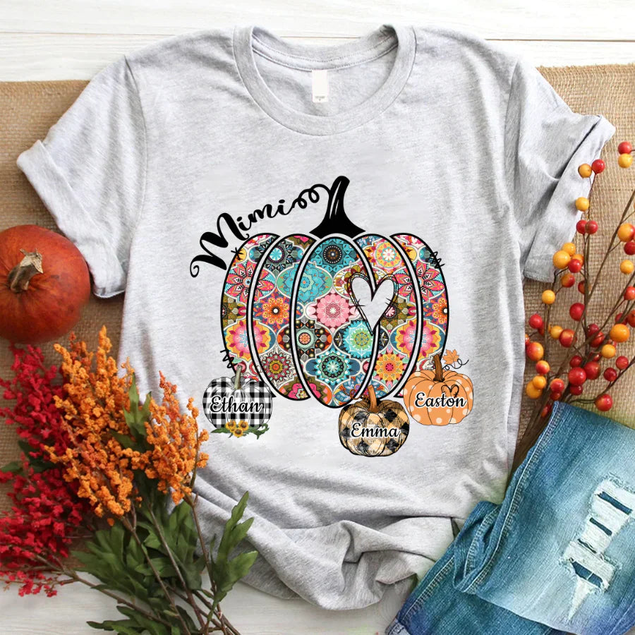 Mimi Pumpkins With Grandkids Flower T-Shirt