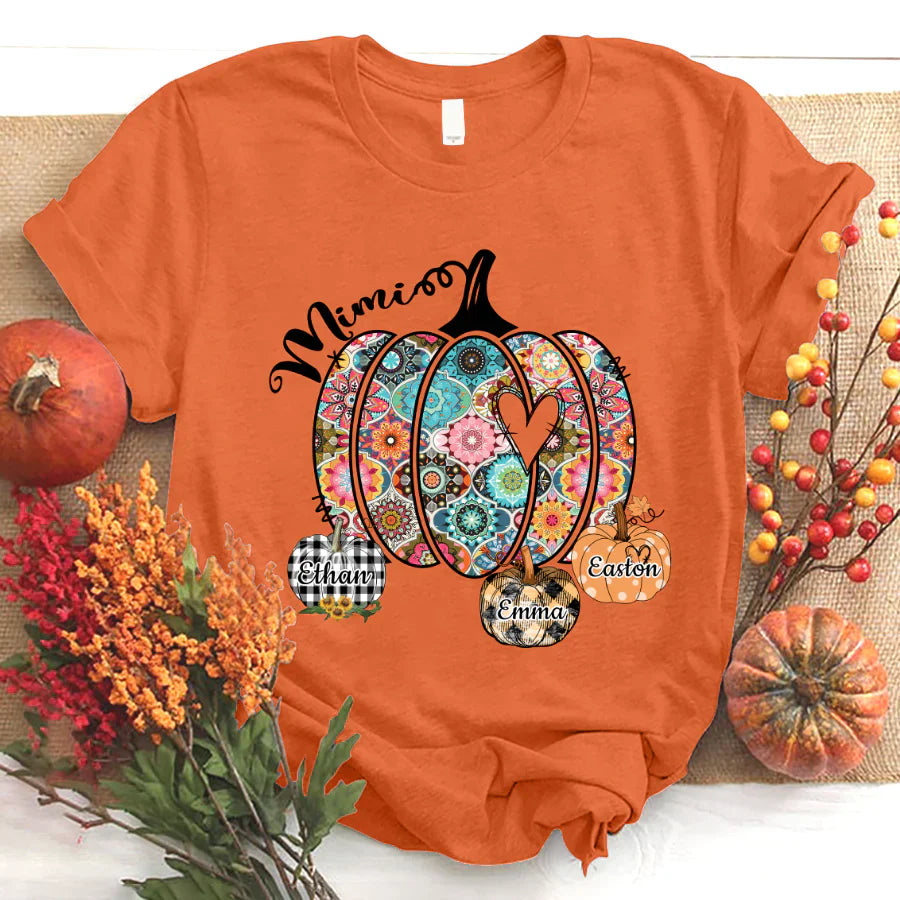 Mimi Pumpkins With Grandkids Flower T-Shirt