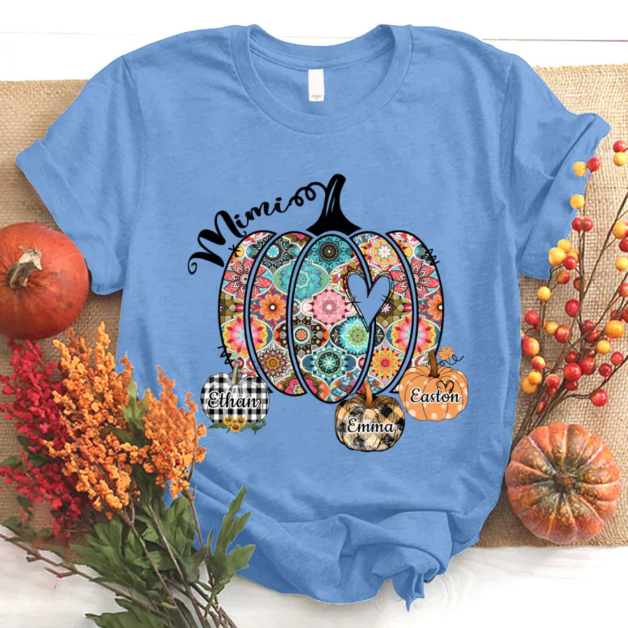 Mimi Pumpkins With Grandkids Flower T-Shirt