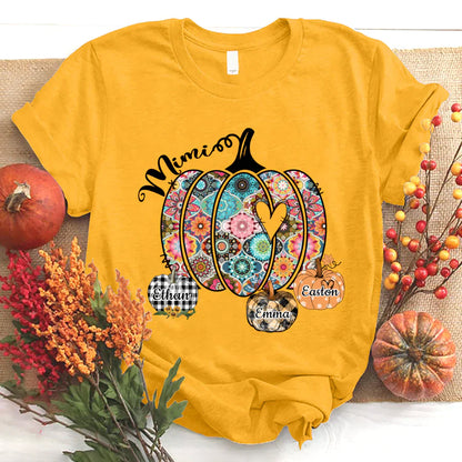 Mimi Pumpkins With Grandkids Flower T-Shirt