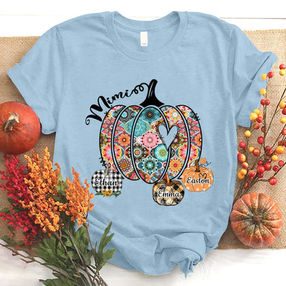 Mimi Pumpkins With Grandkids Flower T-Shirt