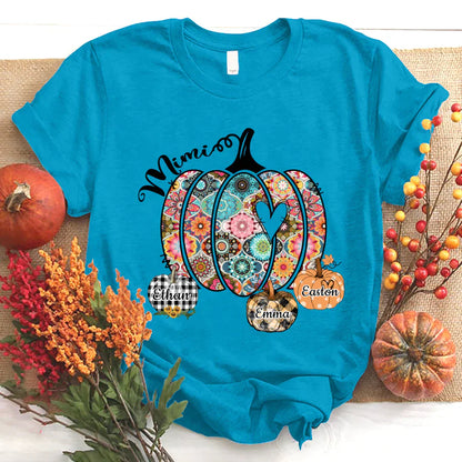 Mimi Pumpkins With Grandkids Flower T-Shirt