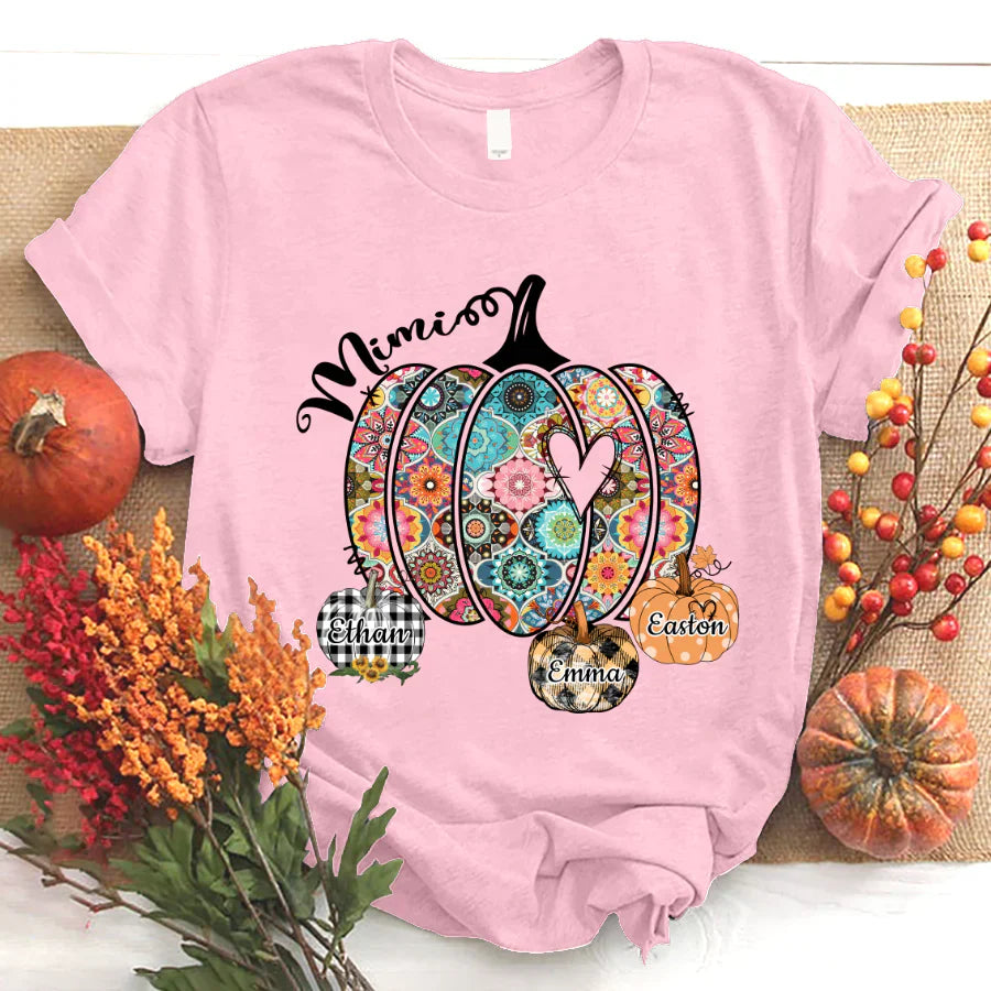 Mimi Pumpkins With Grandkids Flower T-Shirt