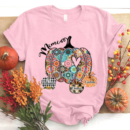 Mimi Pumpkins With Grandkids Flower T-Shirt