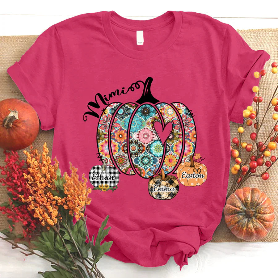 Mimi Pumpkins With Grandkids Flower T-Shirt