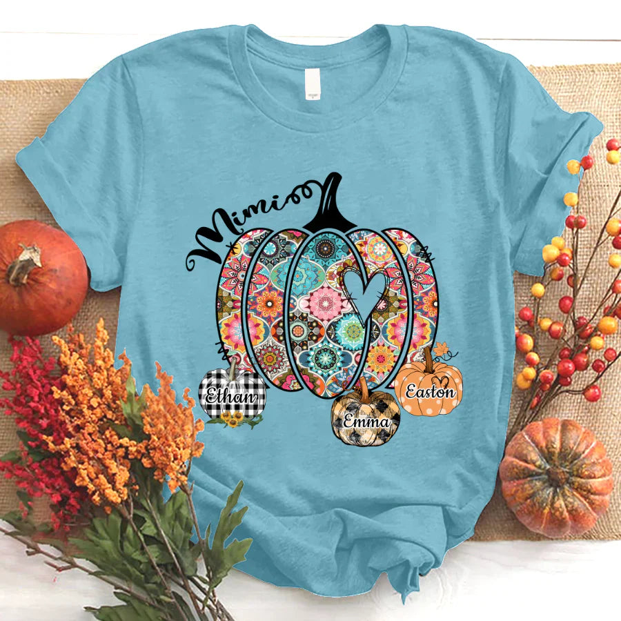 Mimi Pumpkins With Grandkids Flower T-Shirt