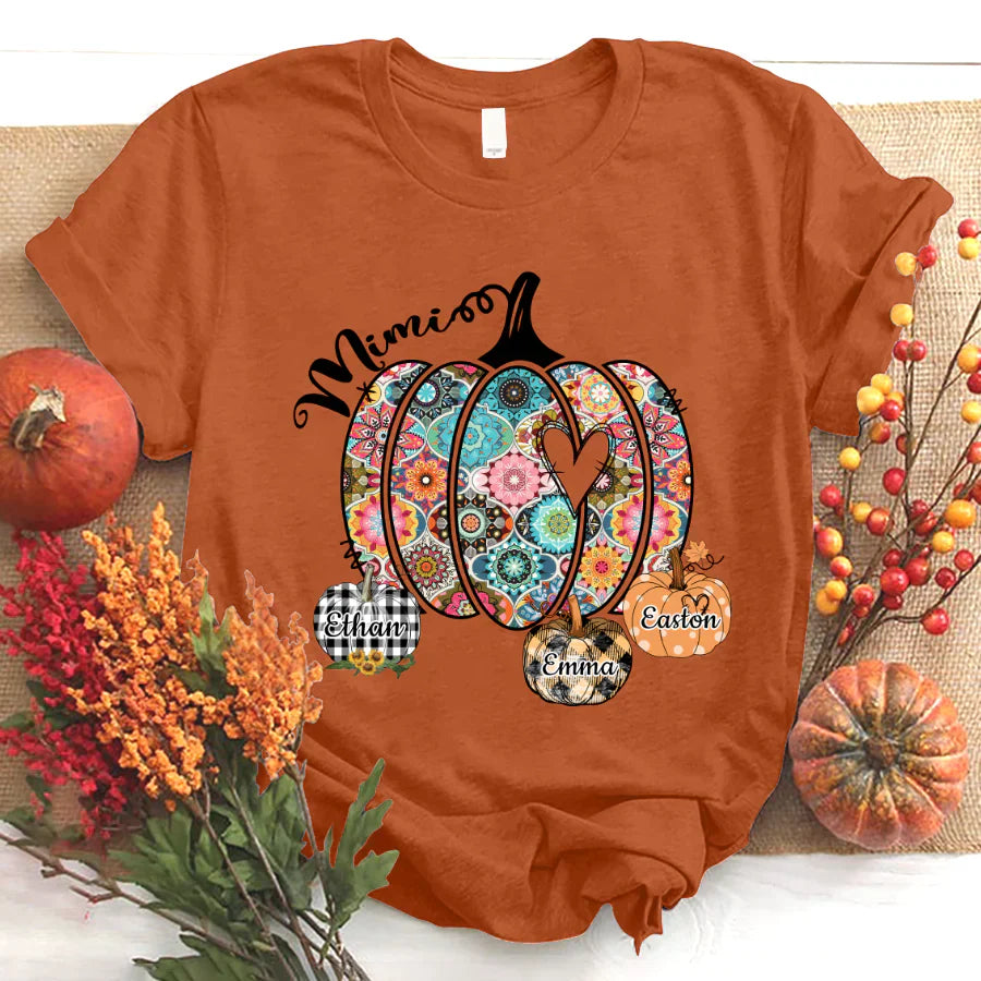 Mimi Pumpkins With Grandkids Flower T-Shirt