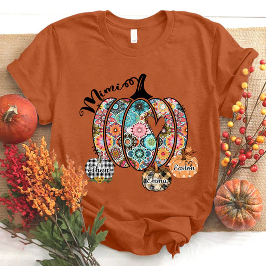 Mimi Pumpkins With Grandkids Flower T-Shirt