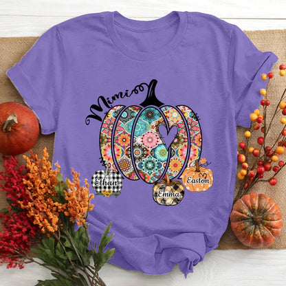 Mimi Pumpkins With Grandkids Flower T-Shirt