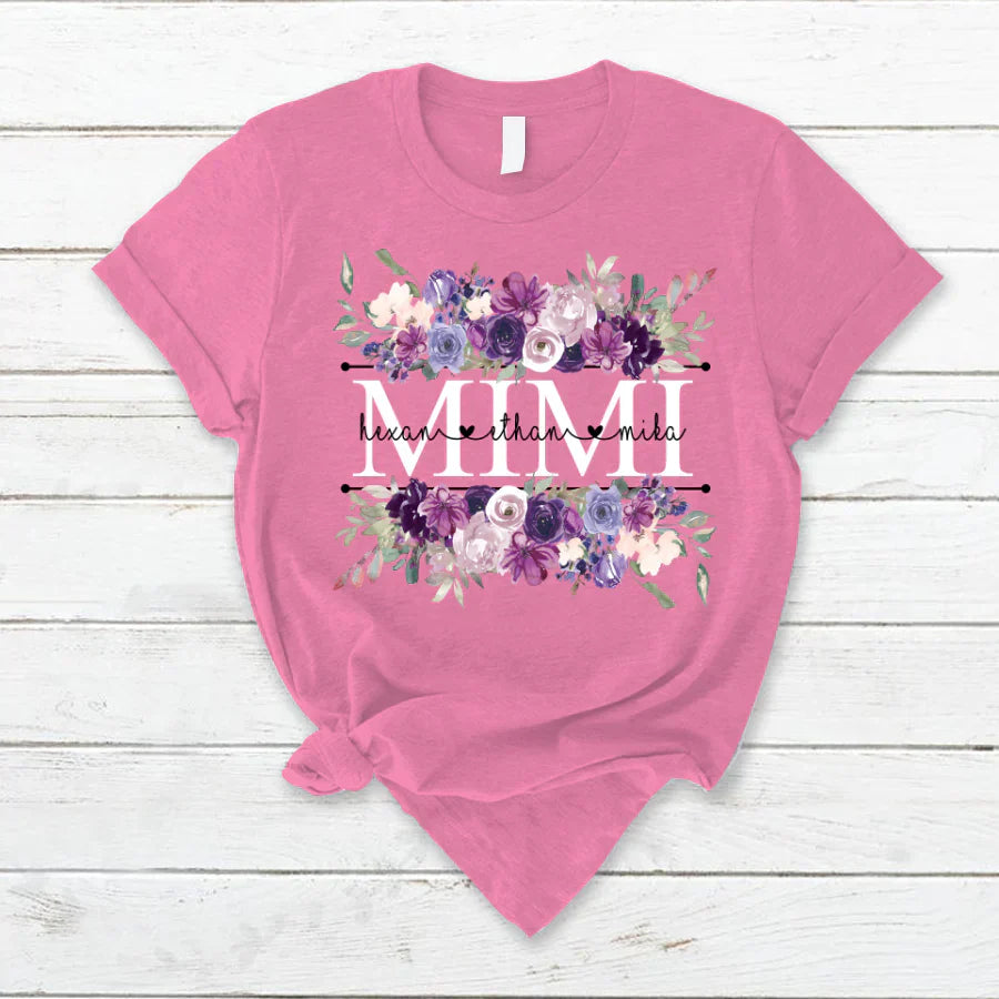 Mimi Purple Flower And Grandkids T-Shirt