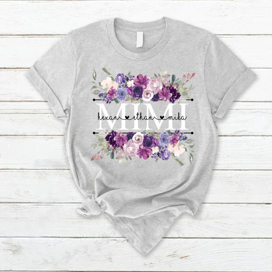 Mimi Purple Flower And Grandkids T-Shirt