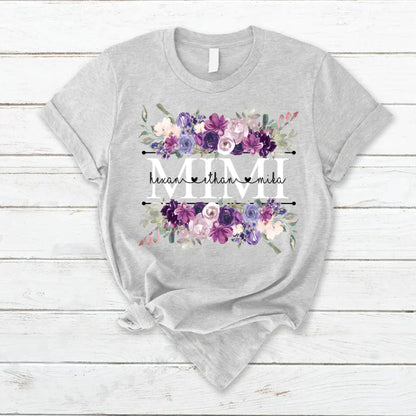 Mimi Purple Flower And Grandkids T-Shirt