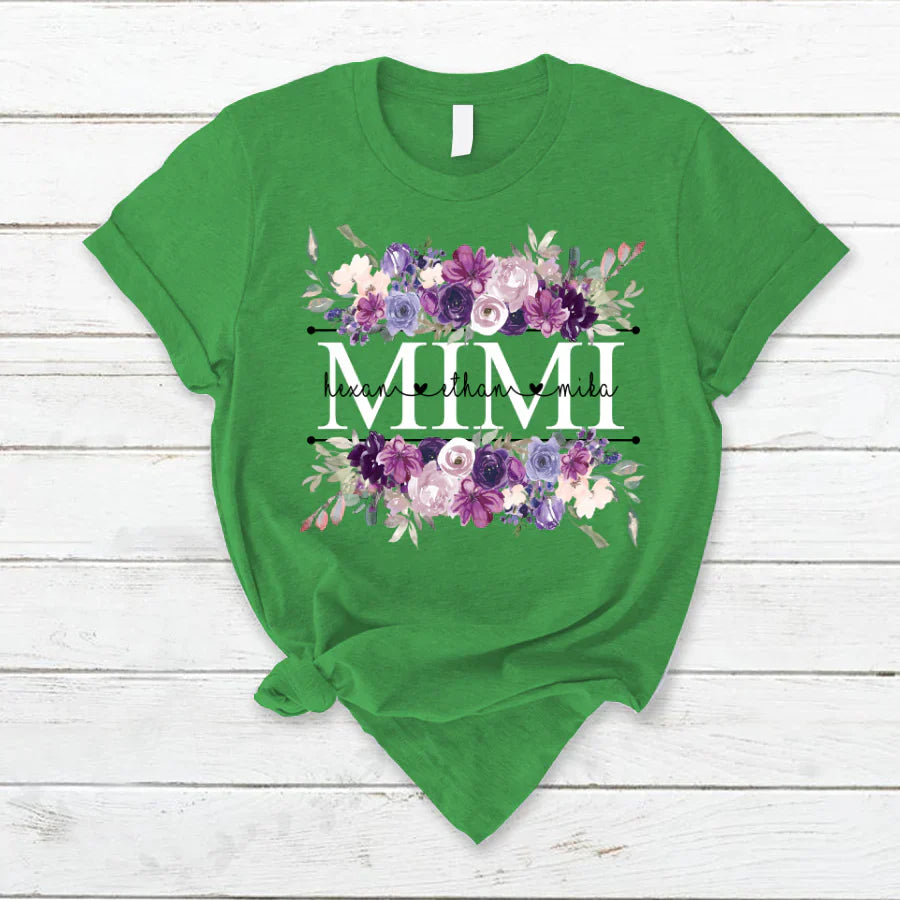 Mimi Purple Flower And Grandkids T-Shirt