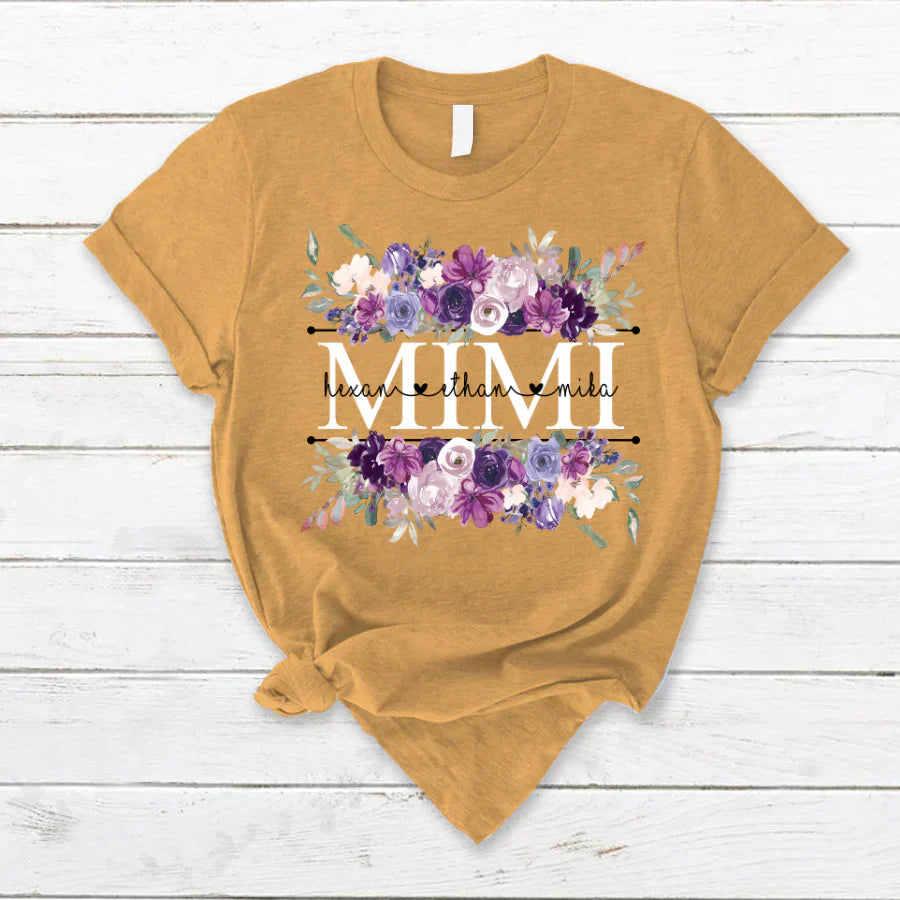 Mimi Purple Flower And Grandkids T-Shirt