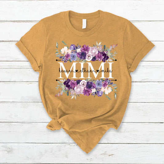 Mimi Purple Flower And Grandkids T-Shirt