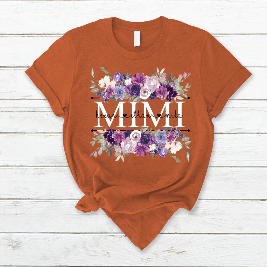 Mimi Purple Flower And Grandkids T-Shirt