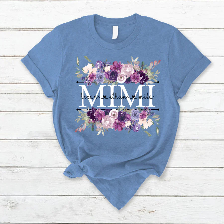 Mimi Purple Flower And Grandkids T-Shirt